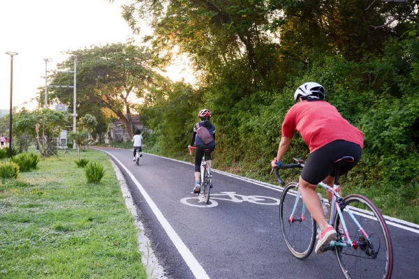Bicyclists on a bike path